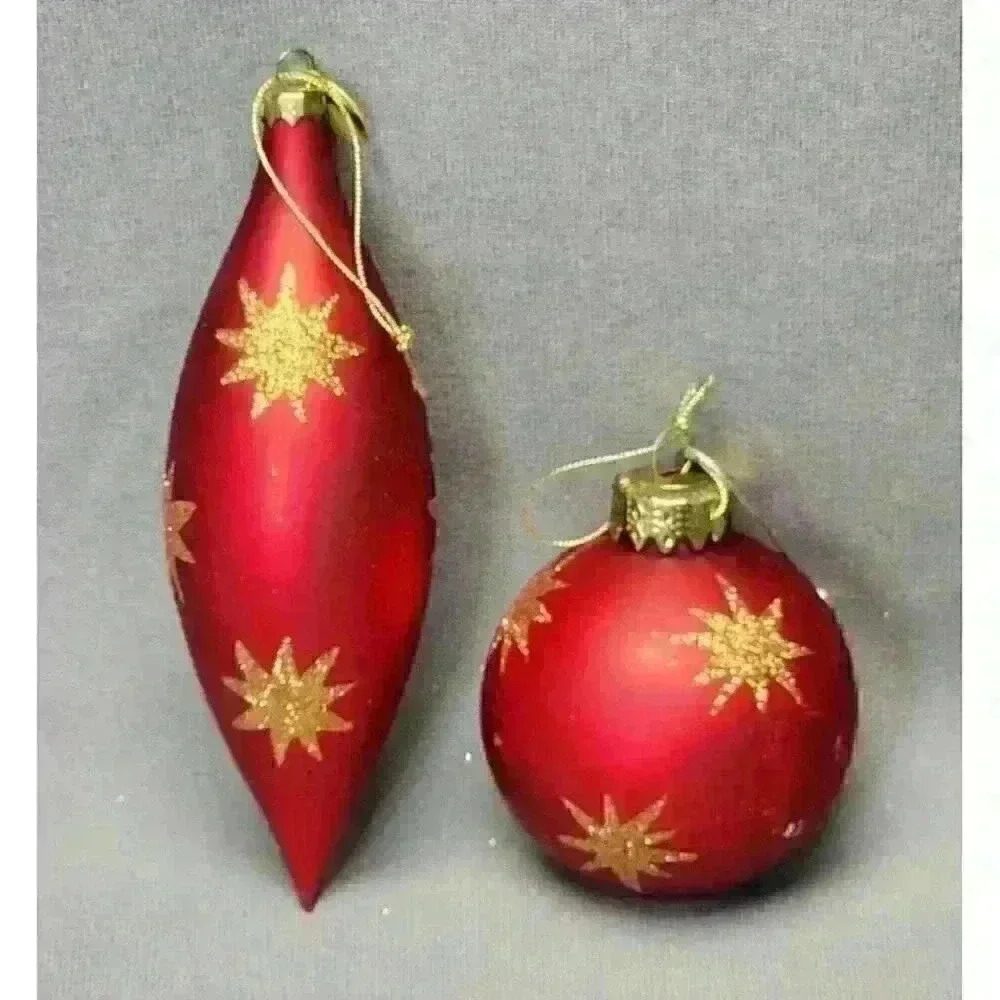 Seasons of Cannon Falls Blown Glass Christmas Ornaments Red Ball & 6.5" Teardrop